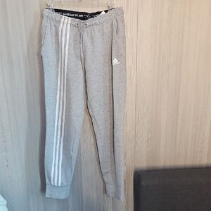Adidas Light Gray Joggers with White Stripes